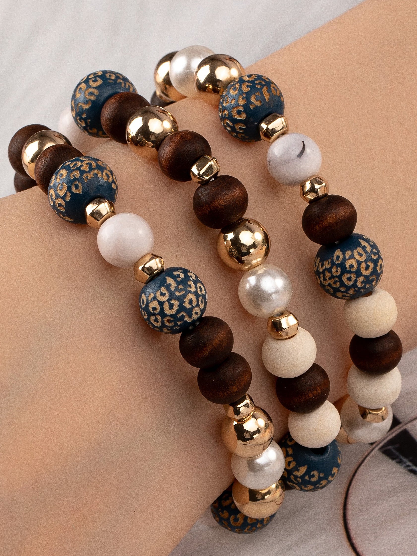 Wood Carved Animal Prints Bracelets 3 Piece Set LA3accessories