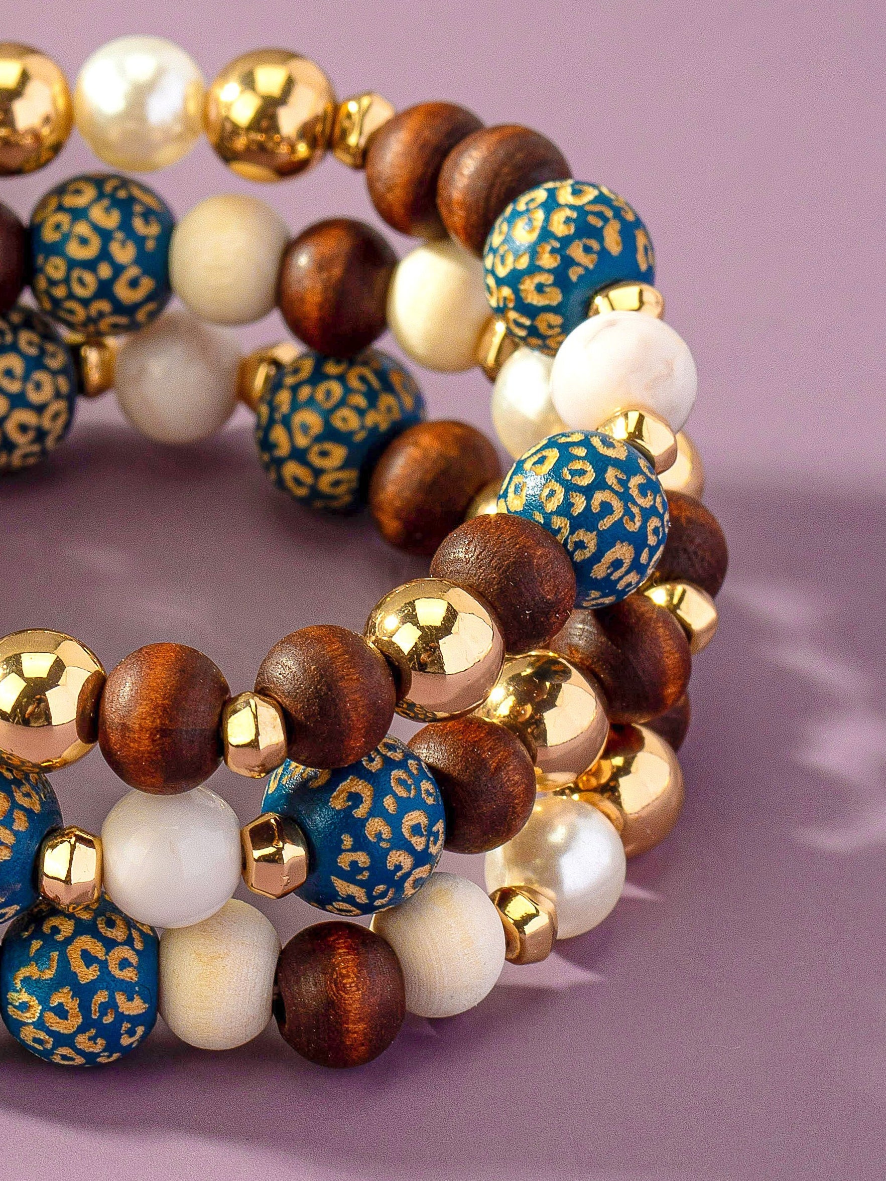 Wood Carved Animal Prints Bracelets 3 Piece Set LA3accessories