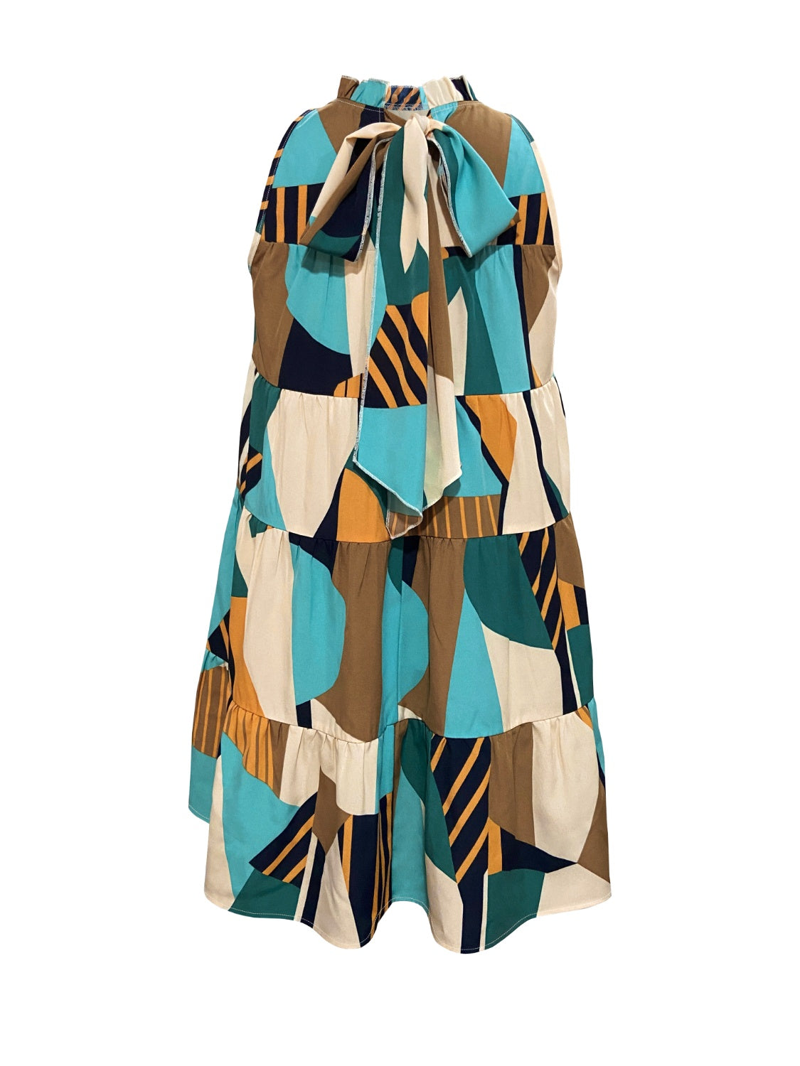 Abstract Printed Mock Neck Mini Dress Trendsi