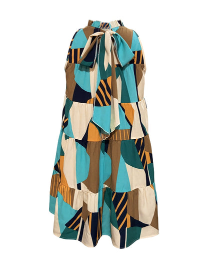 Abstract Printed Mock Neck Mini Dress Trendsi