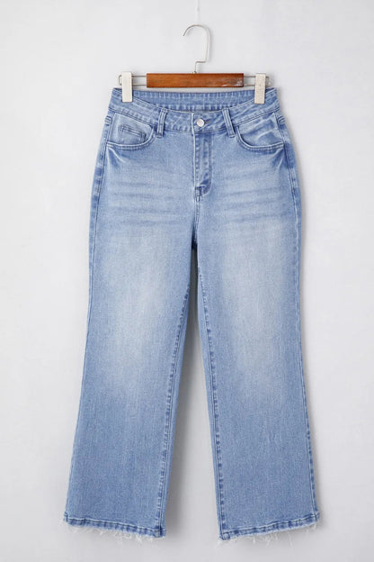 Mineral Wash Raw Hem High Waist Flared Jeans  DAME BOHEME