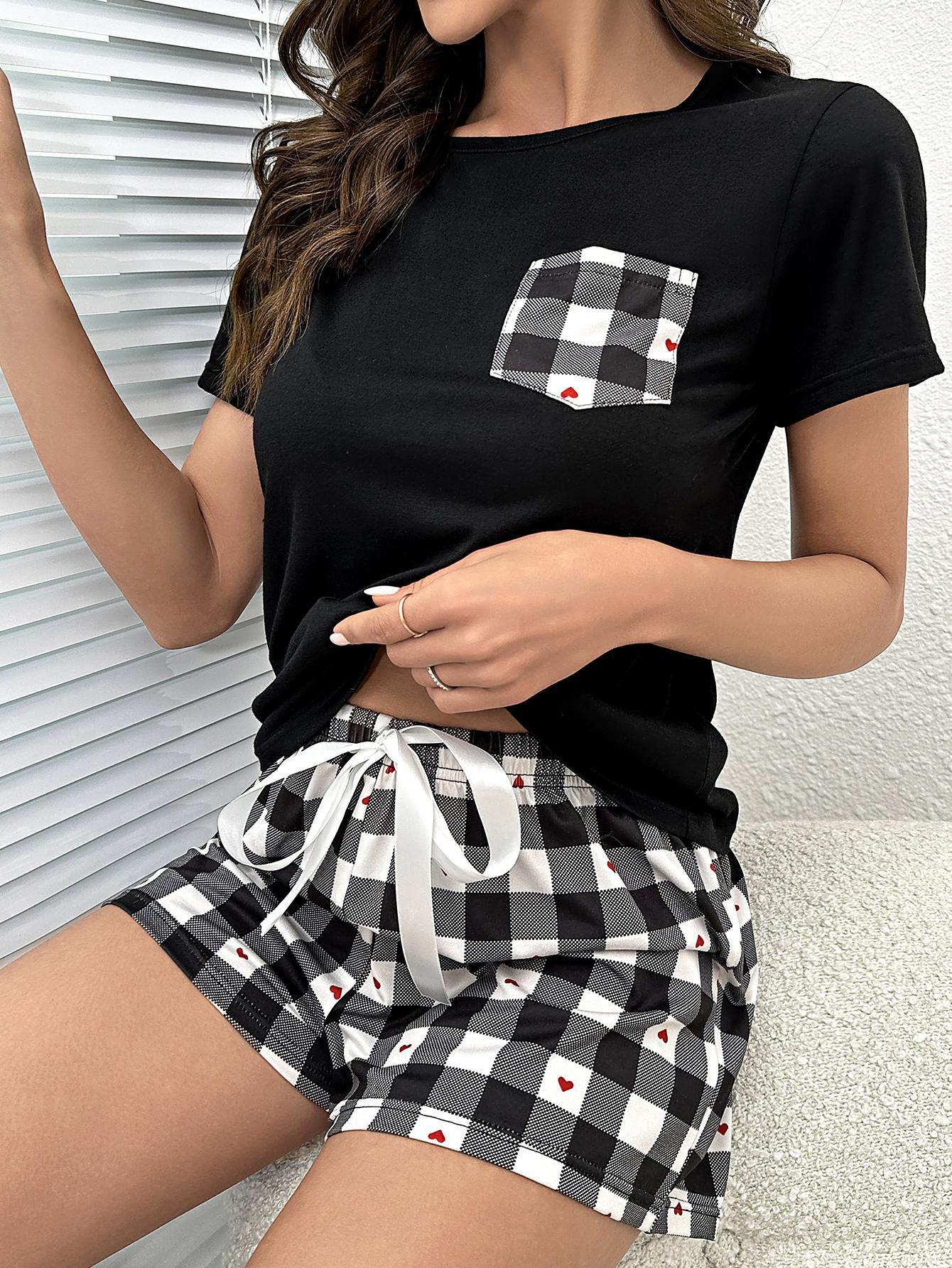 Plaid Heart Top and Shorts Lounge Set  DAME BOHEME