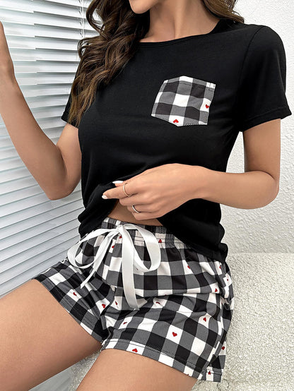 Plaid Heart Top and Shorts Lounge Set  DAME BOHEME