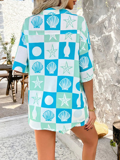 Devine Tropical Print Button-Down Shirt and Shorts Set Trendsi