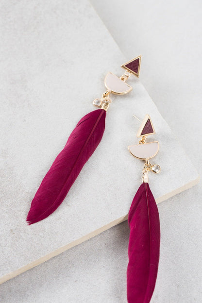 Dreamers Lullaby Red Feather Drop Earrings Lovoda