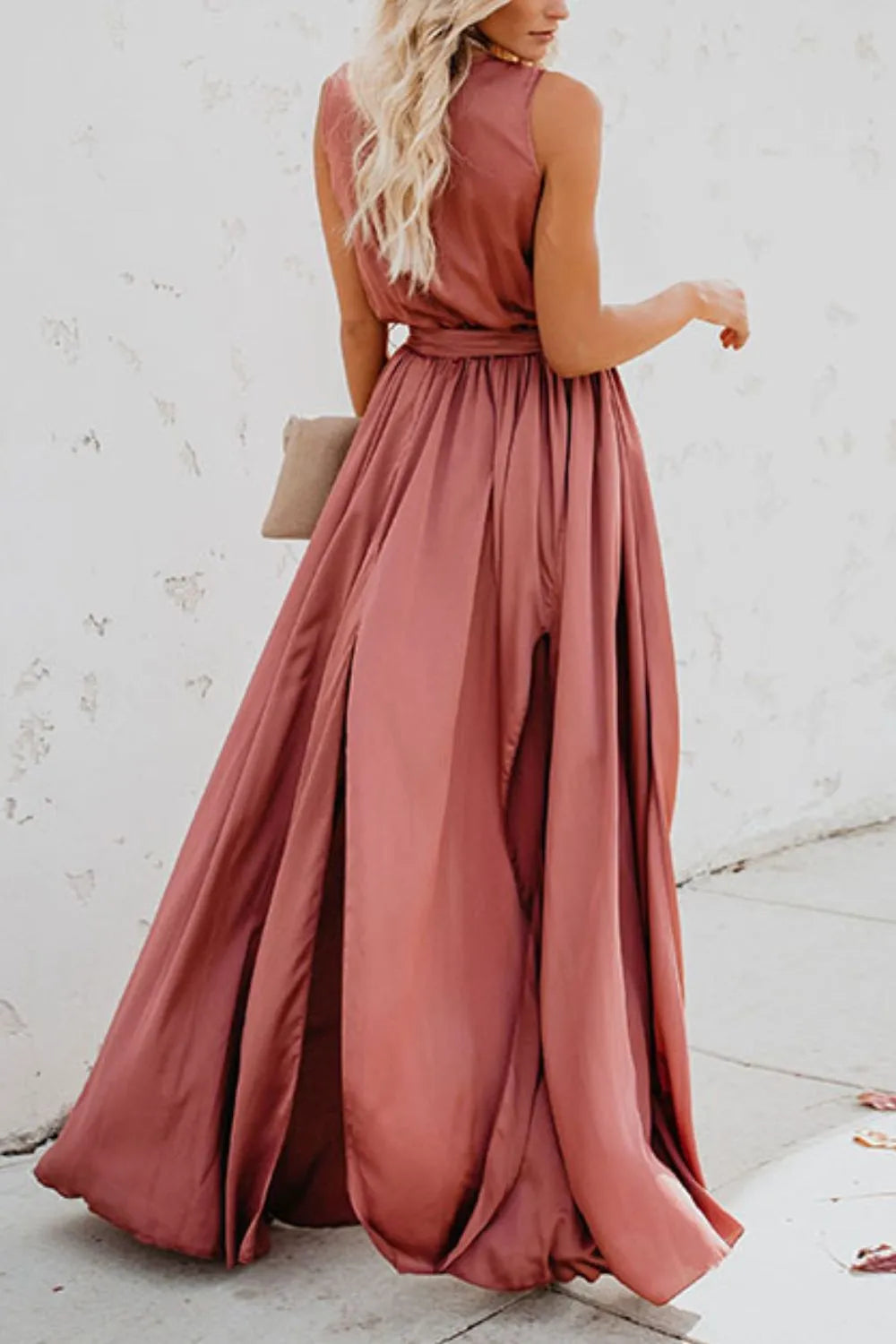 Surplice Tie Waist Maxi Dress Trendsi