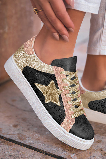 Clare Gold Glitter Star Lace-up Sneakers  DAME BOHEME