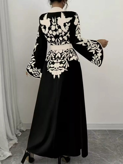 Printed Tie Waist Elegant Maxi Dress