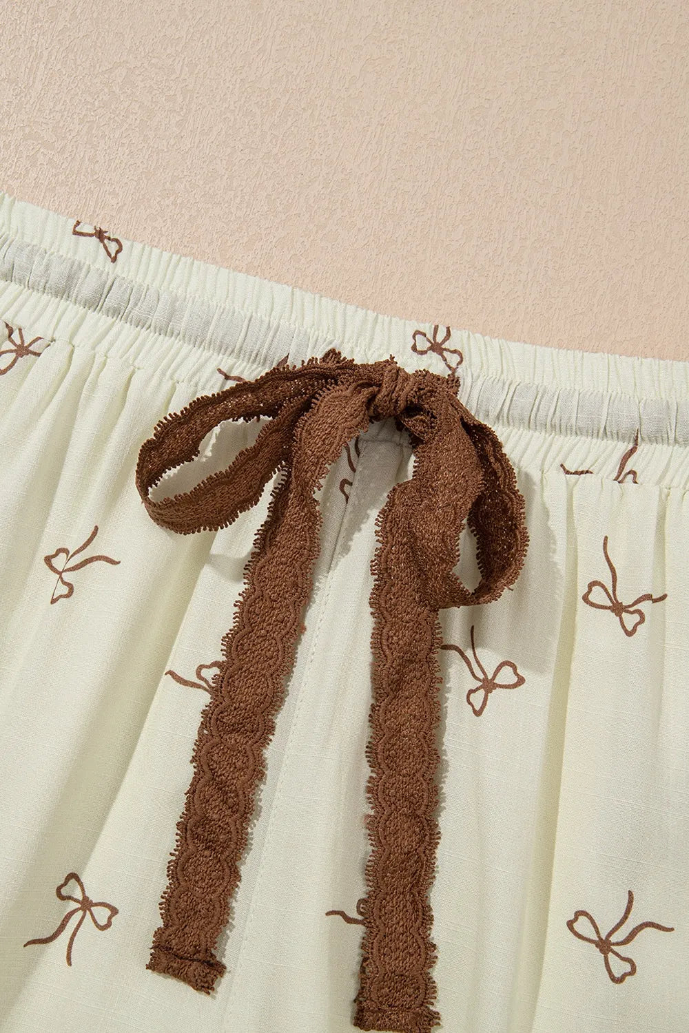 Bow Print Lace Drawstring Casual Shorts Simply Love