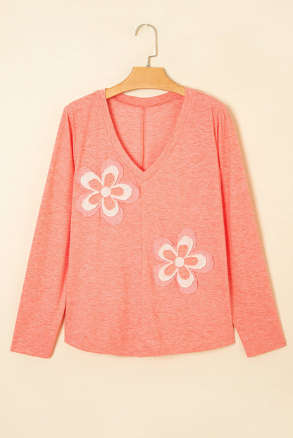 Emery Floral Patchwork V Neck Long Sleeve Top  DAME BOHEME