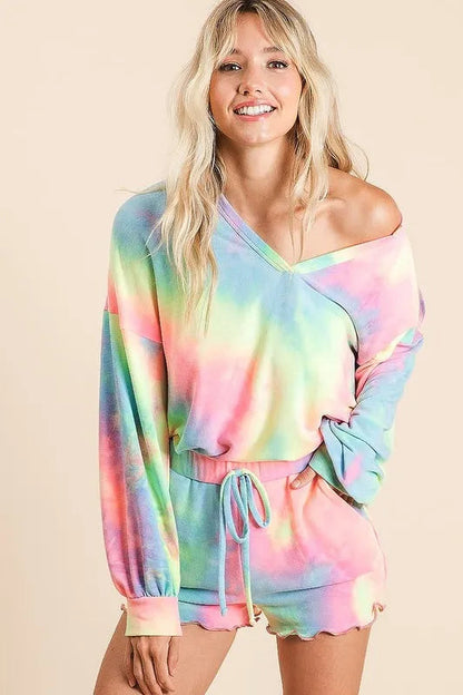 BiBi Tie Dye French Terry Top and Shorts Set Trendsi