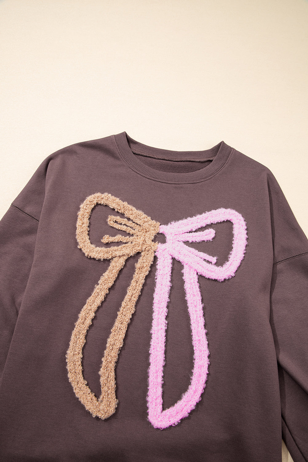 Callie Terry Bow Pattern Drop Shoulder Sweatshirt  DAME BOHEME