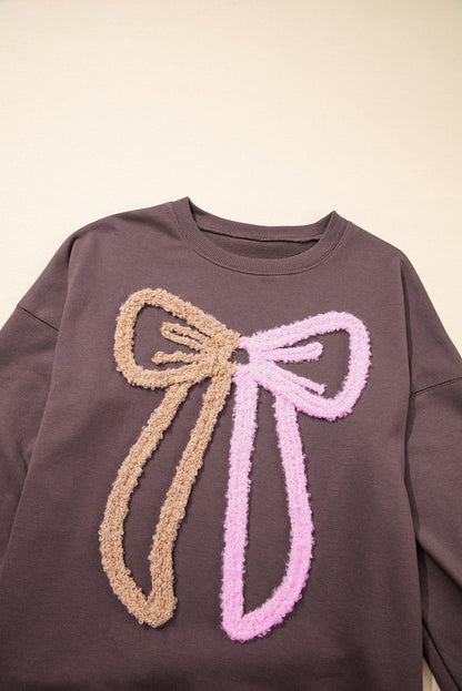 Callie Terry Bow Pattern Drop Shoulder Sweatshirt  DAME BOHEME