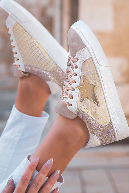 Clare Gold Glitter Star Lace-up Sneakers  DAME BOHEME