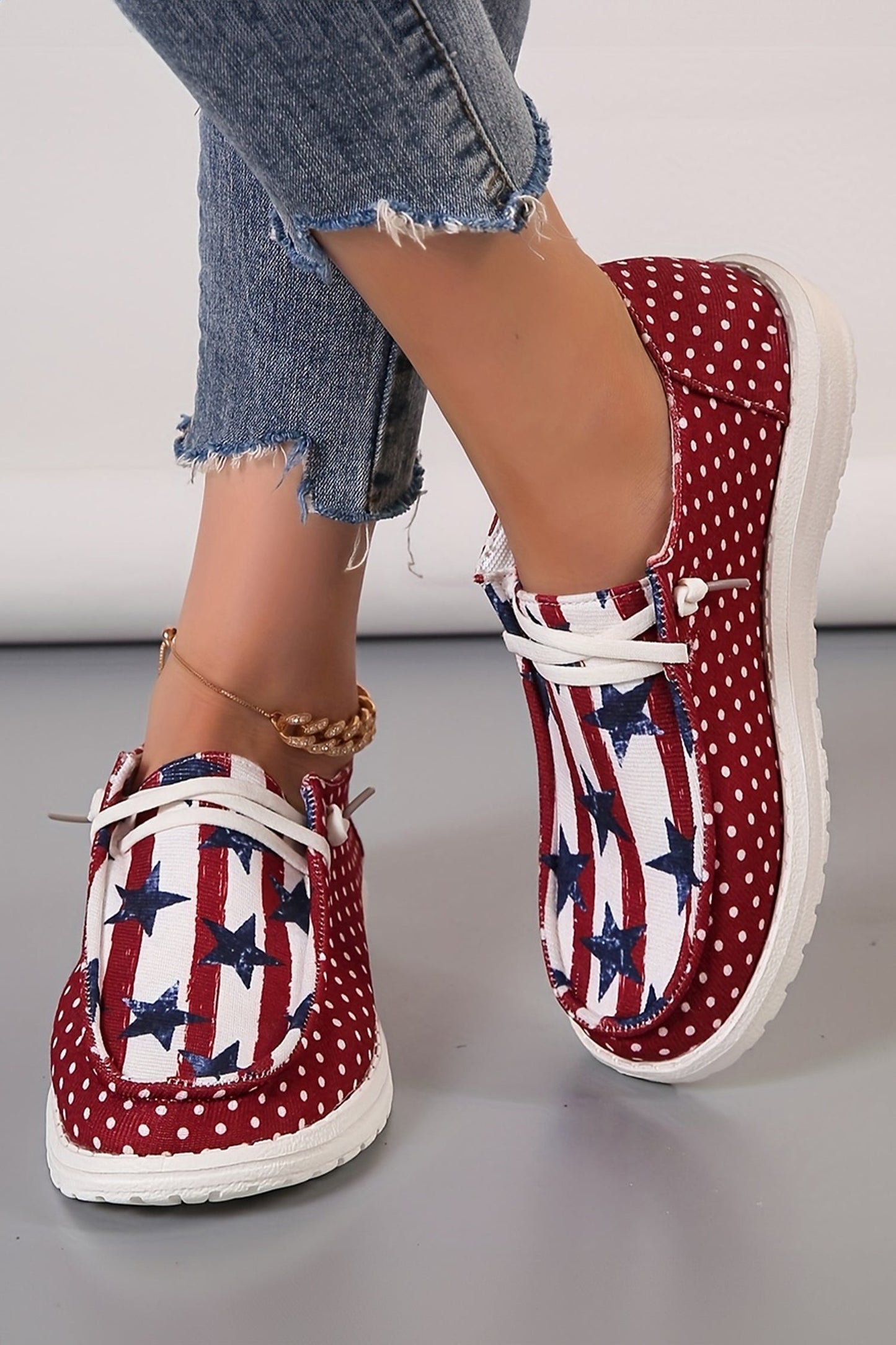 Racing Red Polka Dot Stars and Stripes Independent Day Casual Shoes  DAME BOHEME