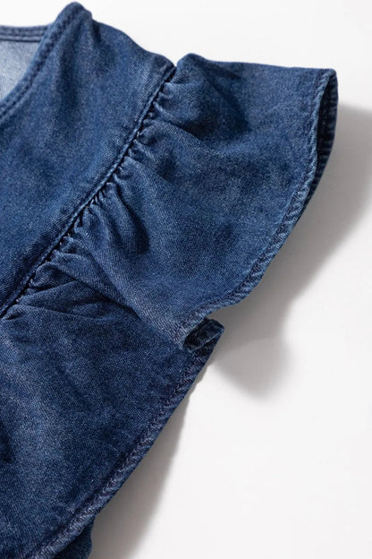 Denim Ruffled Zipped Front Belted Romper Trendsi