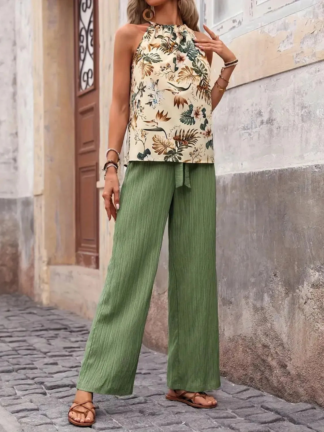 Printed Tank Top and Wide Leg Pants Set  DAME BOHEME