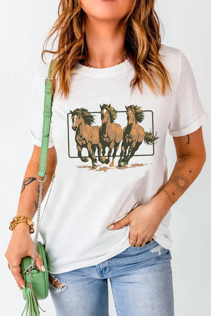 Texas Horse Graphic Cuffed Sleeve T Shirt  DAME BOHEME