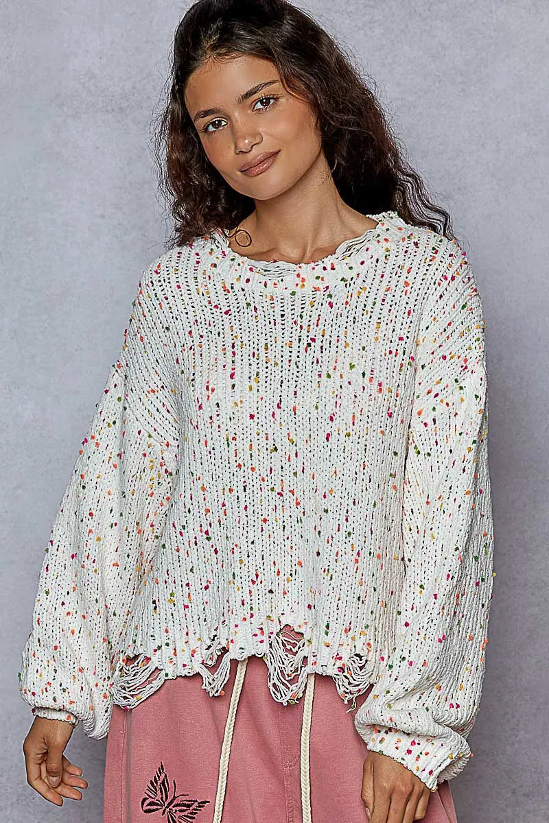 POL Round Neck Fringed Hem Sweater  DAME BOHEME