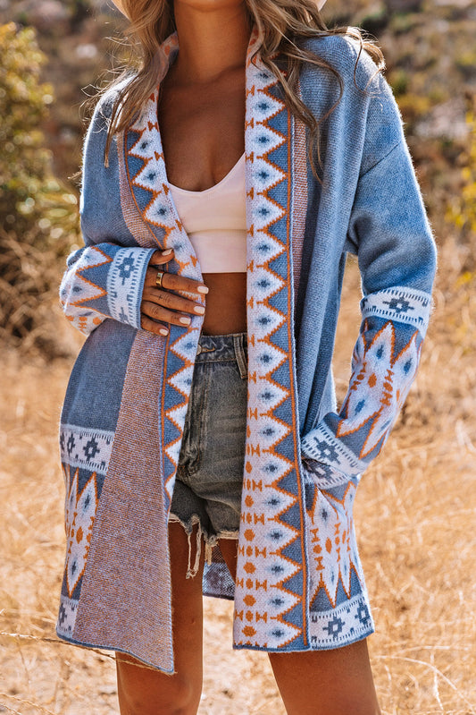Ariah Aztec Print Open Front Knitted Cardigan  DAME BOHEME