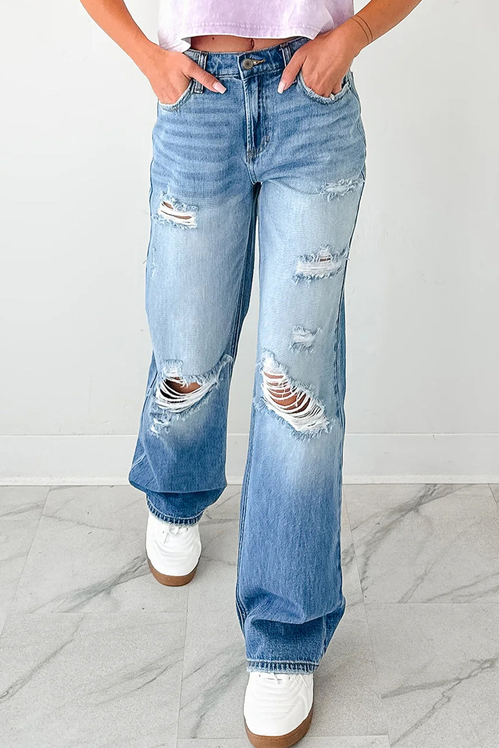 Myosotis Mid Rise Distressed Straight Leg Jeans  DAME BOHEME