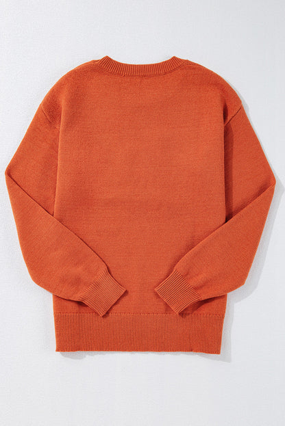 Boo Knitted Pattern Ribbed Edge Sweater  DAME BOHEME