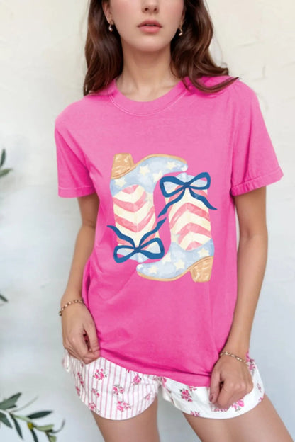 Graphic Round Neck Short Sleeve T-Shirt  DAME BOHEME