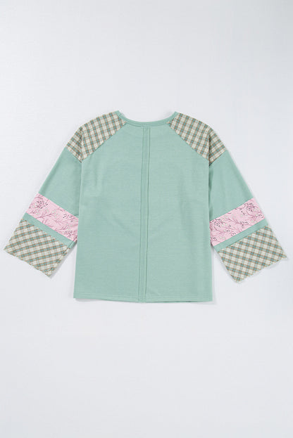 Emilia Plaid Floral Peace Heart Long Sleeve Top  DAME BOHEME