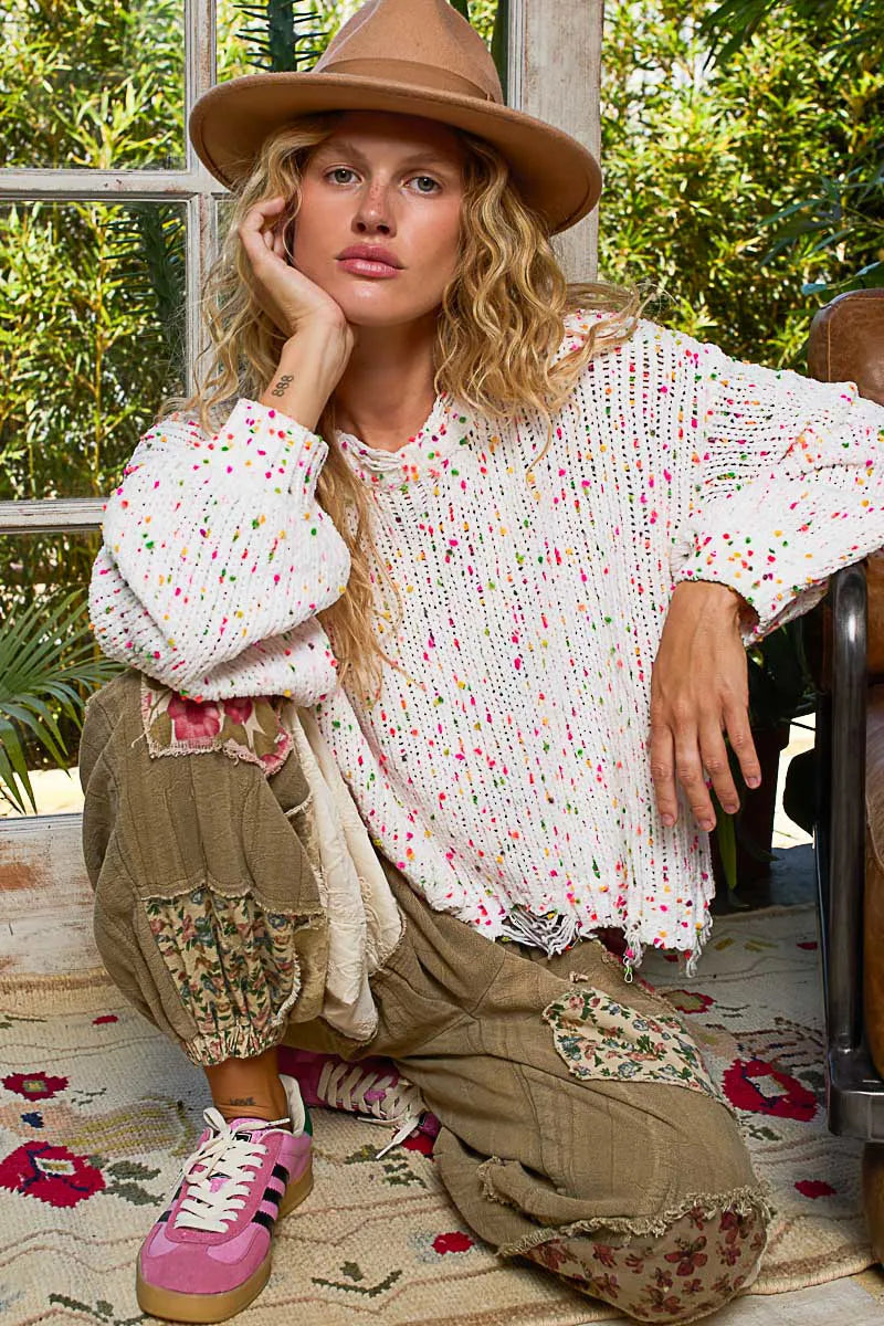 POL Round Neck Fringed Hem Sweater  DAME BOHEME