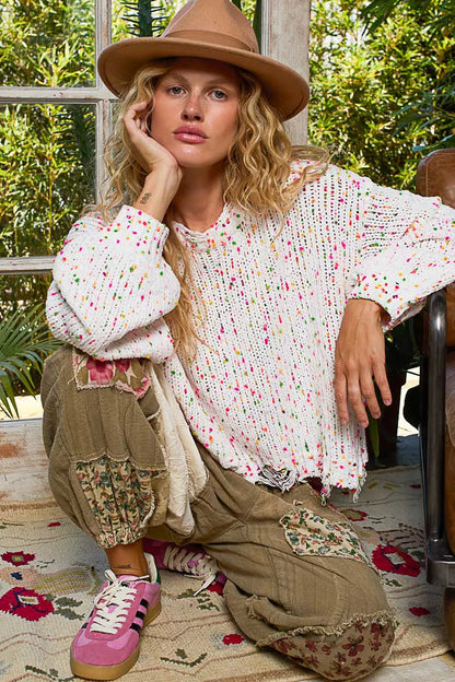 POL Round Neck Fringed Hem Sweater  DAME BOHEME