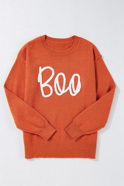 Boo Knitted Pattern Ribbed Edge Sweater  DAME BOHEME