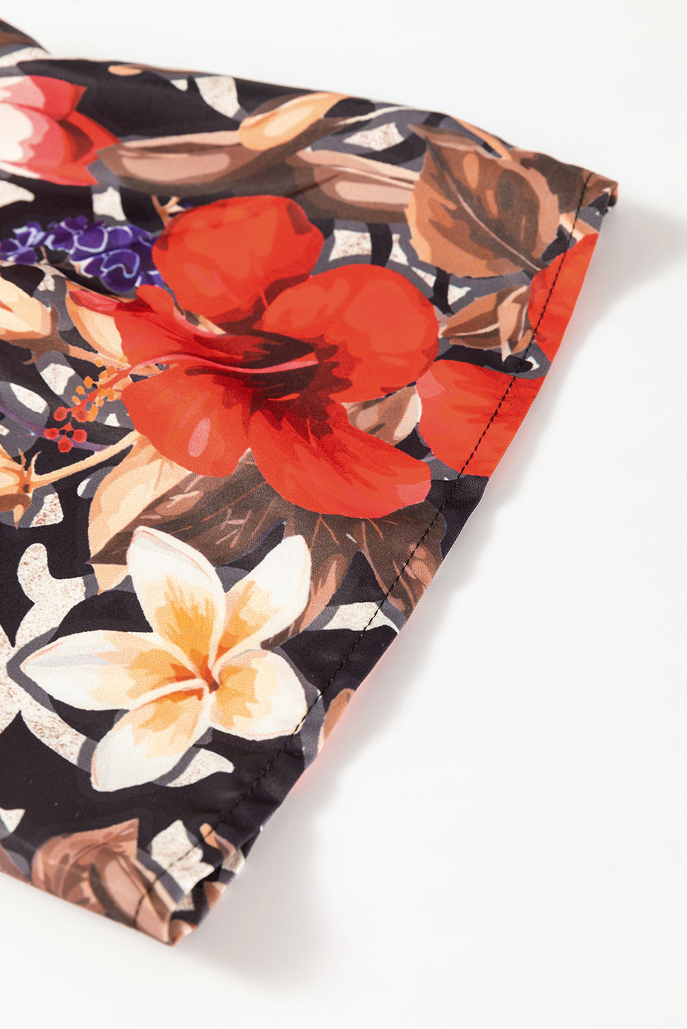 Black Retro Floral Mixed Print Split Neck A-line Dress  DAME BOHEME