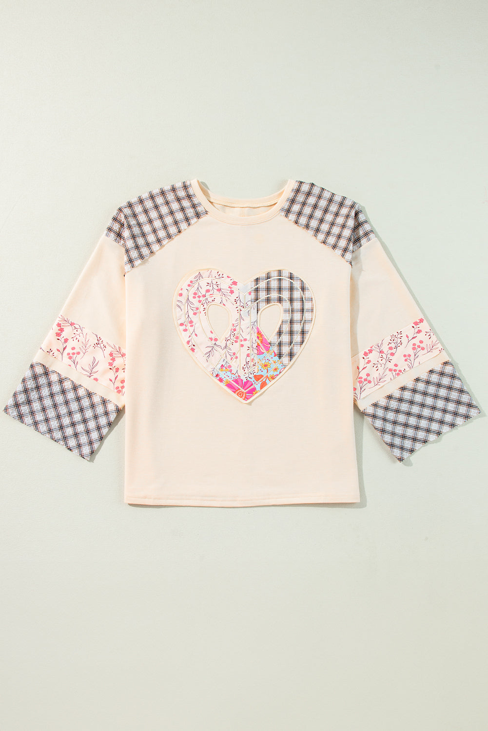 Emilia Plaid Floral Peace Heart Long Sleeve Top  DAME BOHEME