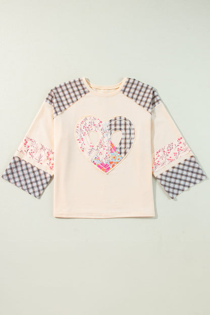 Emilia Plaid Floral Peace Heart Long Sleeve Top  DAME BOHEME