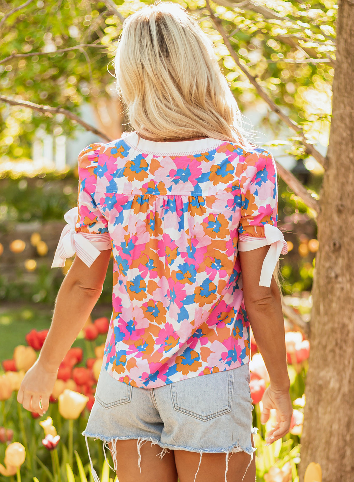 Aleia Floral Knotted Short Sleeve Blouse  DAME BOHEME