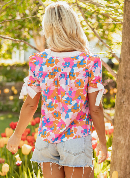 Aleia Floral Knotted Short Sleeve Blouse  DAME BOHEME