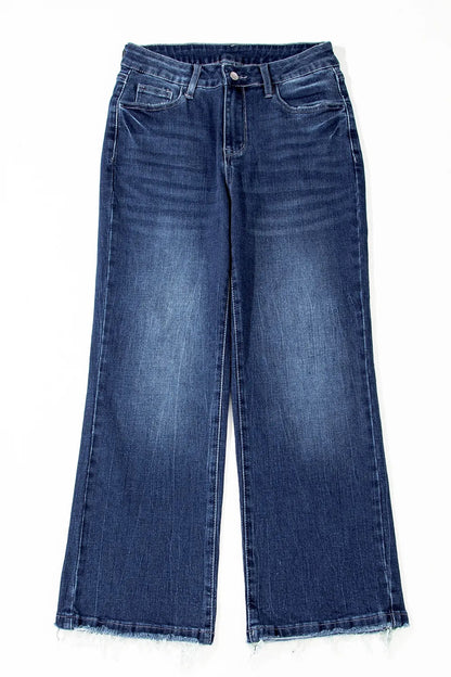 Mineral Wash Raw Hem High Waist Flared Jeans  DAME BOHEME