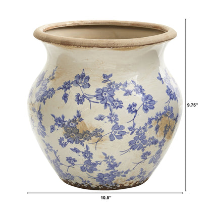 10.5” Tuscan Ceramic Blue Scroll Urn Vase  DAME BOHEME