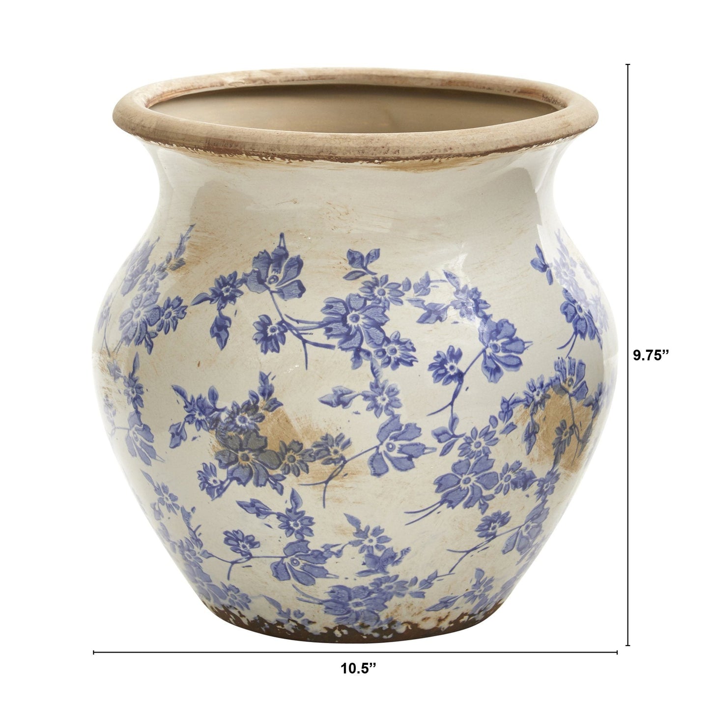 10.5” Tuscan Ceramic Blue Scroll Urn Vase  DAME BOHEME