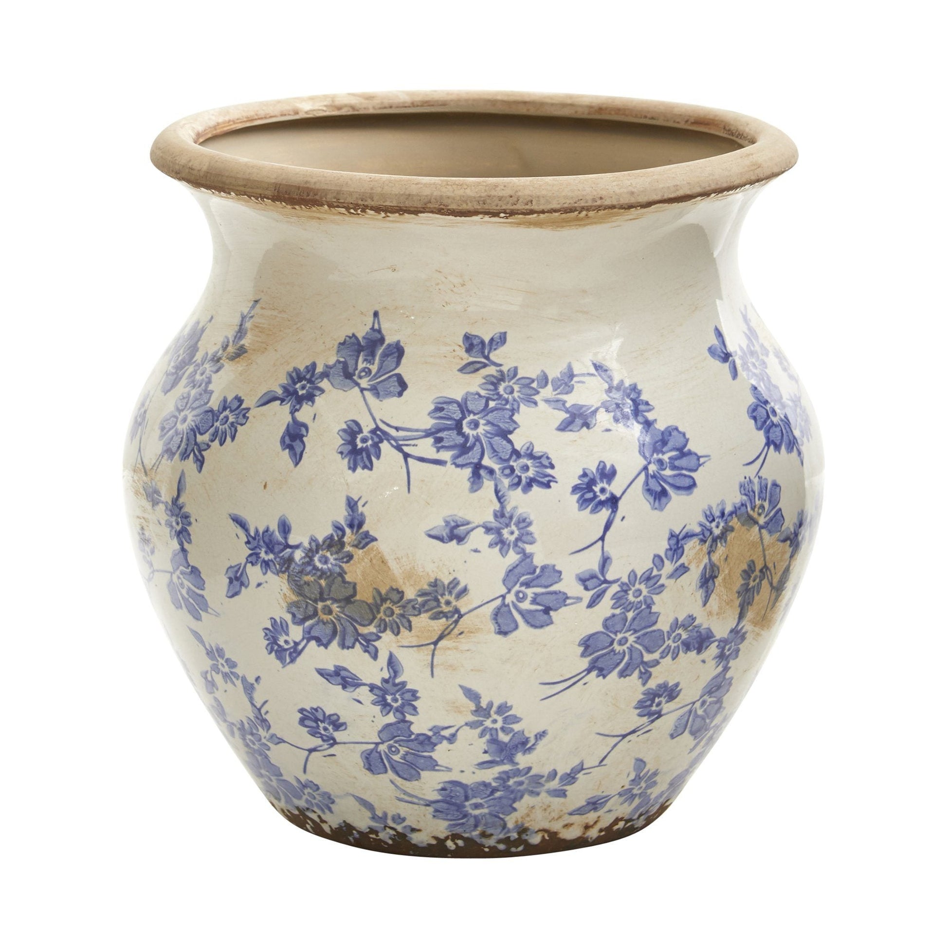 10.5” Tuscan Ceramic Blue Scroll Urn Vase  DAME BOHEME