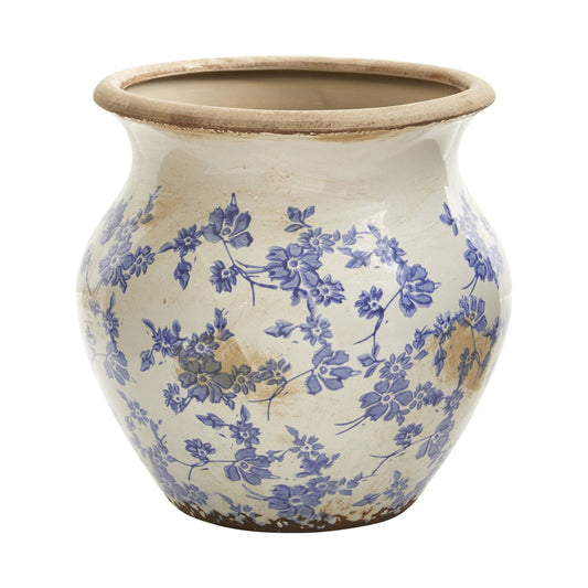10.5” Tuscan Ceramic Blue Scroll Urn Vase  DAME BOHEME