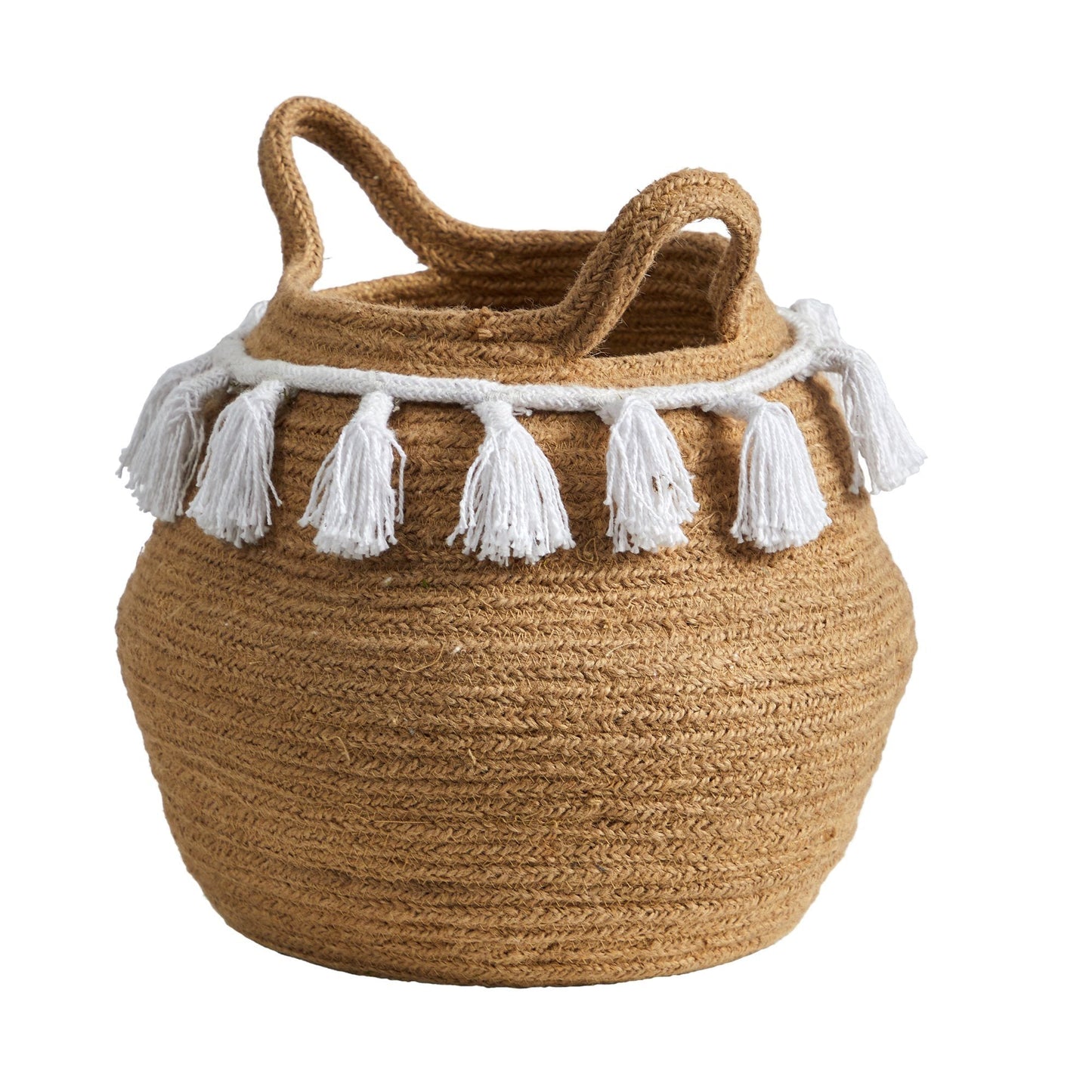 11” Boho Chic Handmade Natural Cotton Woven  Planter with Tassels  DAME BOHEME