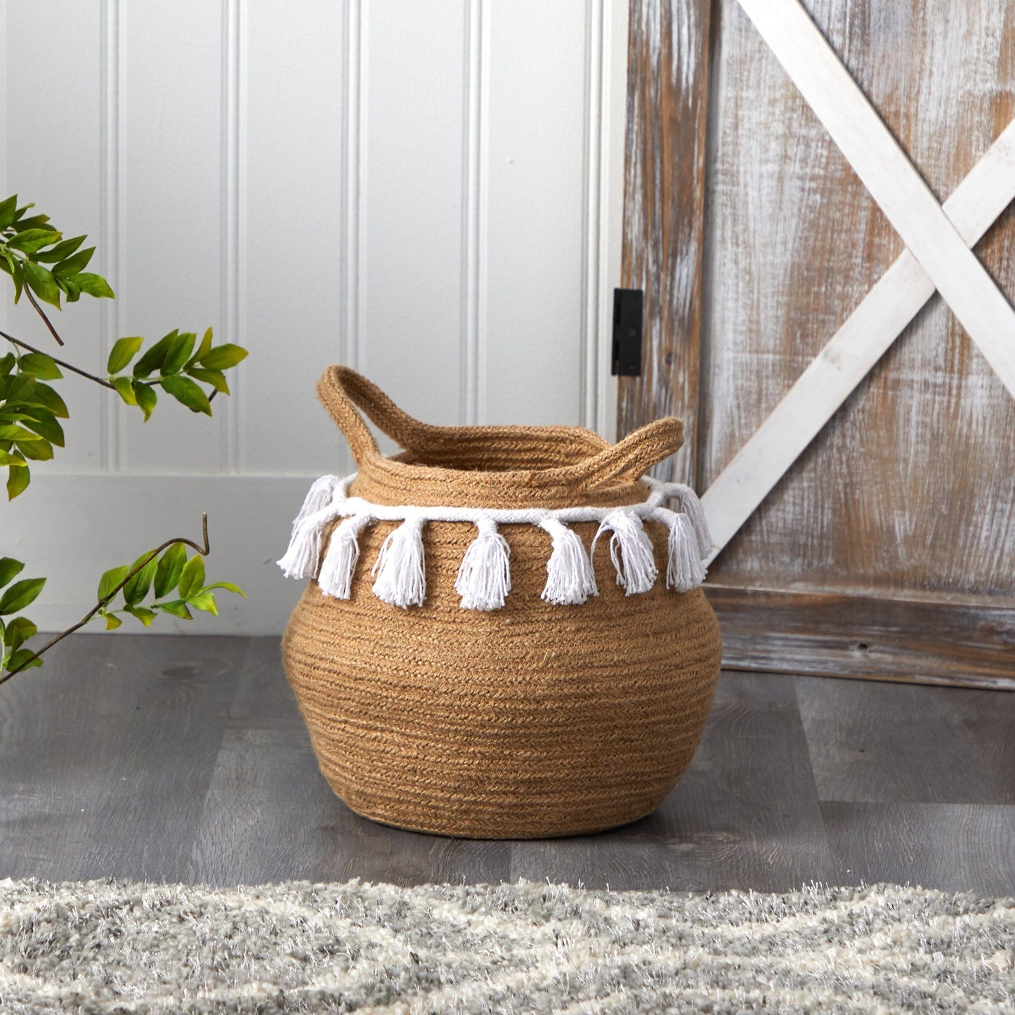 11” Boho Chic Handmade Natural Cotton Woven  Planter with Tassels  DAME BOHEME