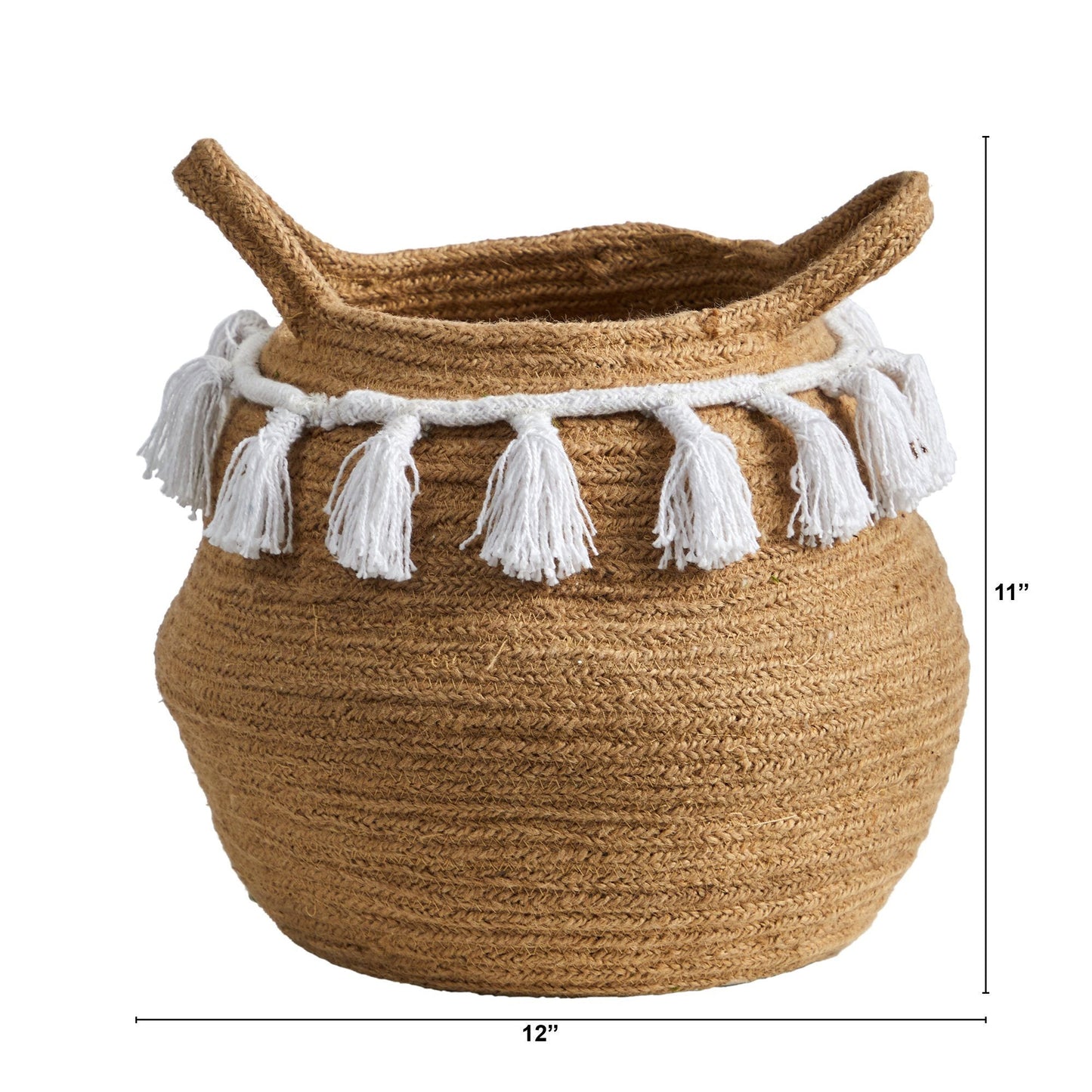 11” Boho Chic Handmade Natural Cotton Woven  Planter with Tassels  DAME BOHEME