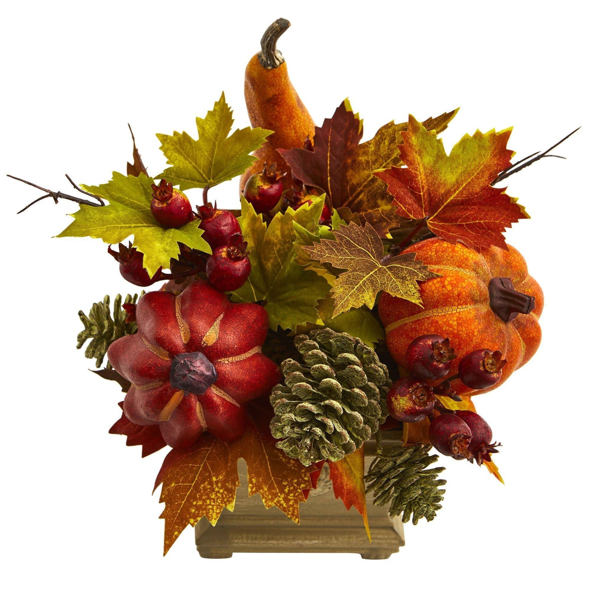 11" Pumpkin, Gourd, Berry and Maple Leaf Artificial Arrangement"  DAME BOHEME