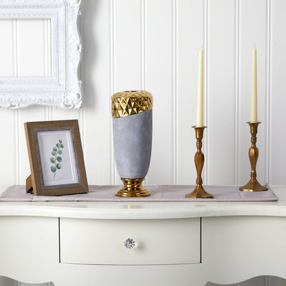 11.5” Regal Stone Vase with Gold Accents  DAME BOHEME