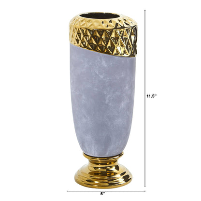 11.5” Regal Stone Vase with Gold Accents  DAME BOHEME