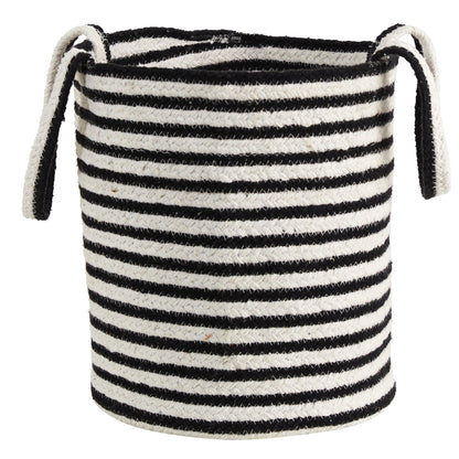 13” Boho Chic Basket Natural Cotton, Handwoven Black and White Stripe with Handles  DAME BOHEME