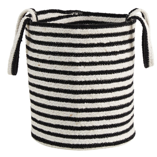 13” Boho Chic Basket Natural Cotton, Handwoven Black and White Stripe with Handles  DAME BOHEME