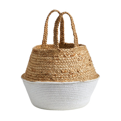 14” Boho Chic Handmade Cotton & Jute White Woven Planter  DAME BOHEME